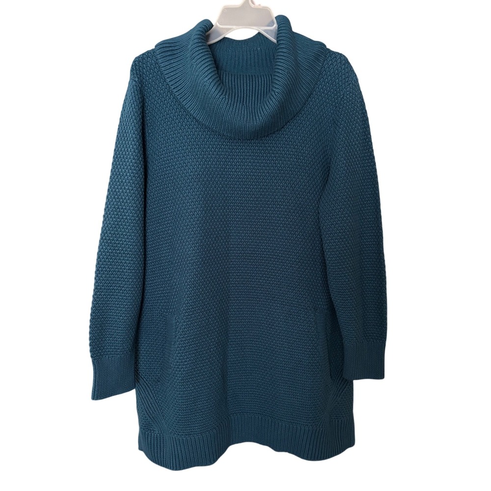 Duluth Trading Co NWT Womens 1X Teal Cowl Neck Tunic Sweater Pockets